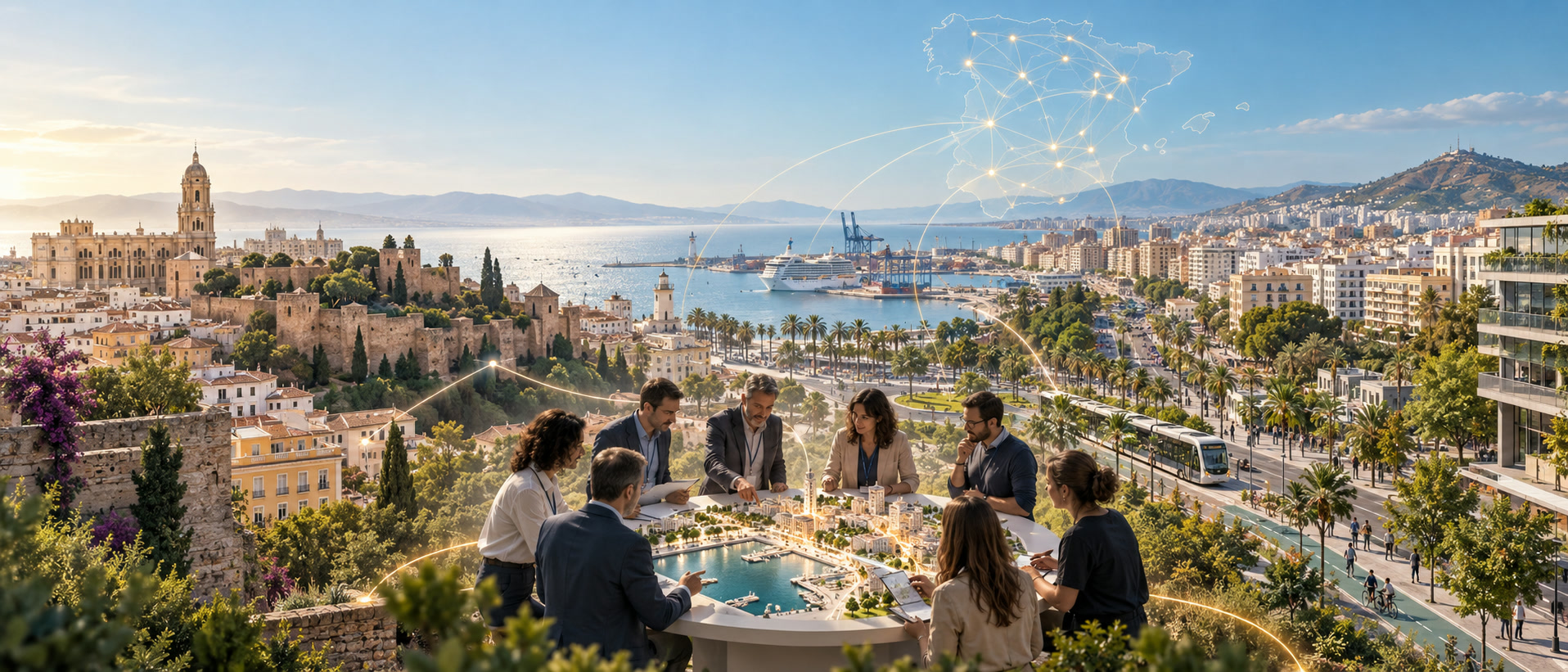 Profesionales analizan un modelo urbano inteligente de Málaga con conexiones digitales