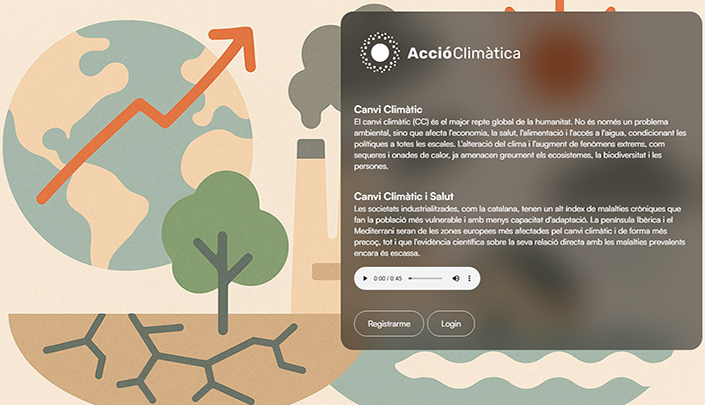 Interfaz del videojuego Acció Climàtica sobre cambio climático y salud