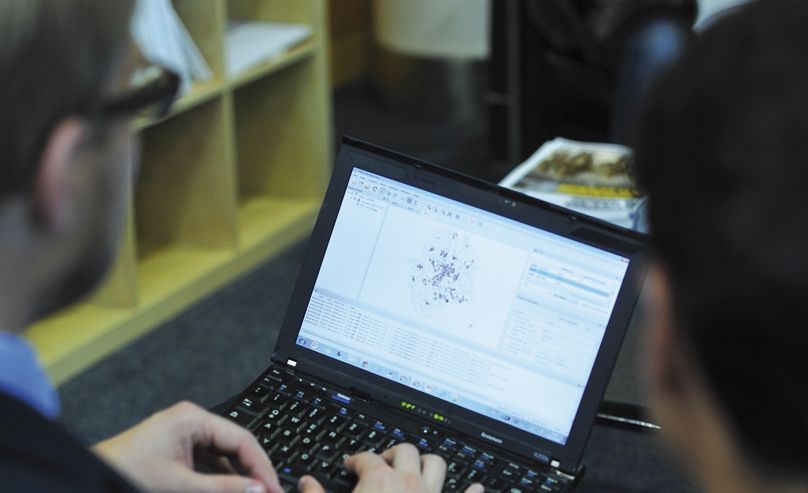working with laptop