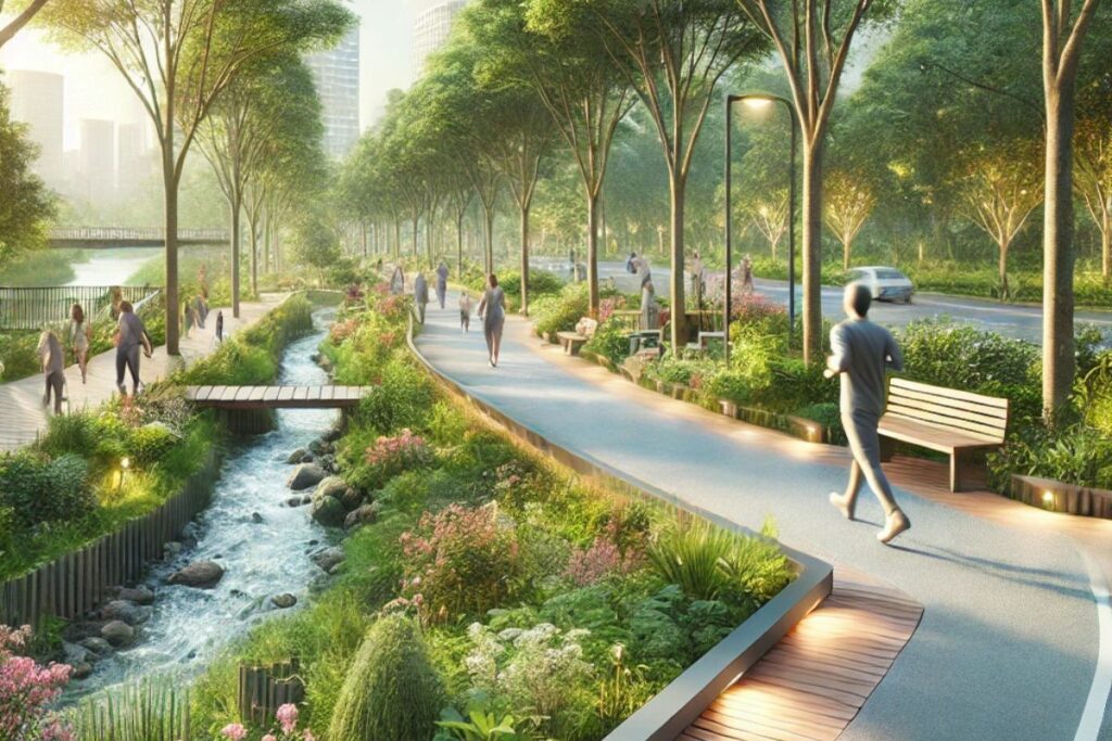 Vista aérea de un parque urbano en La Canea, Grecia, evaluado en el proyecto VARCITIES para mejorar la calidad de vida y el bienestar ciudadano