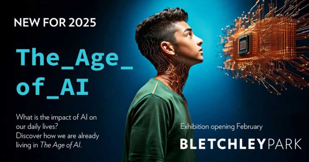 Exhibition "The Age of A.I." at Bletchley Park, showcasing the evolution of artificial intelligence from World War II to the present