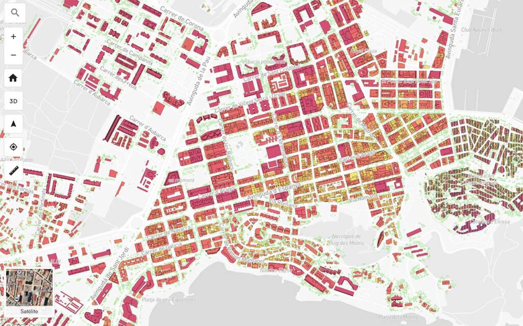 Mapa solar interactivo de Eivissa para fomentar la instalación de paneles solares en edificios del municipio